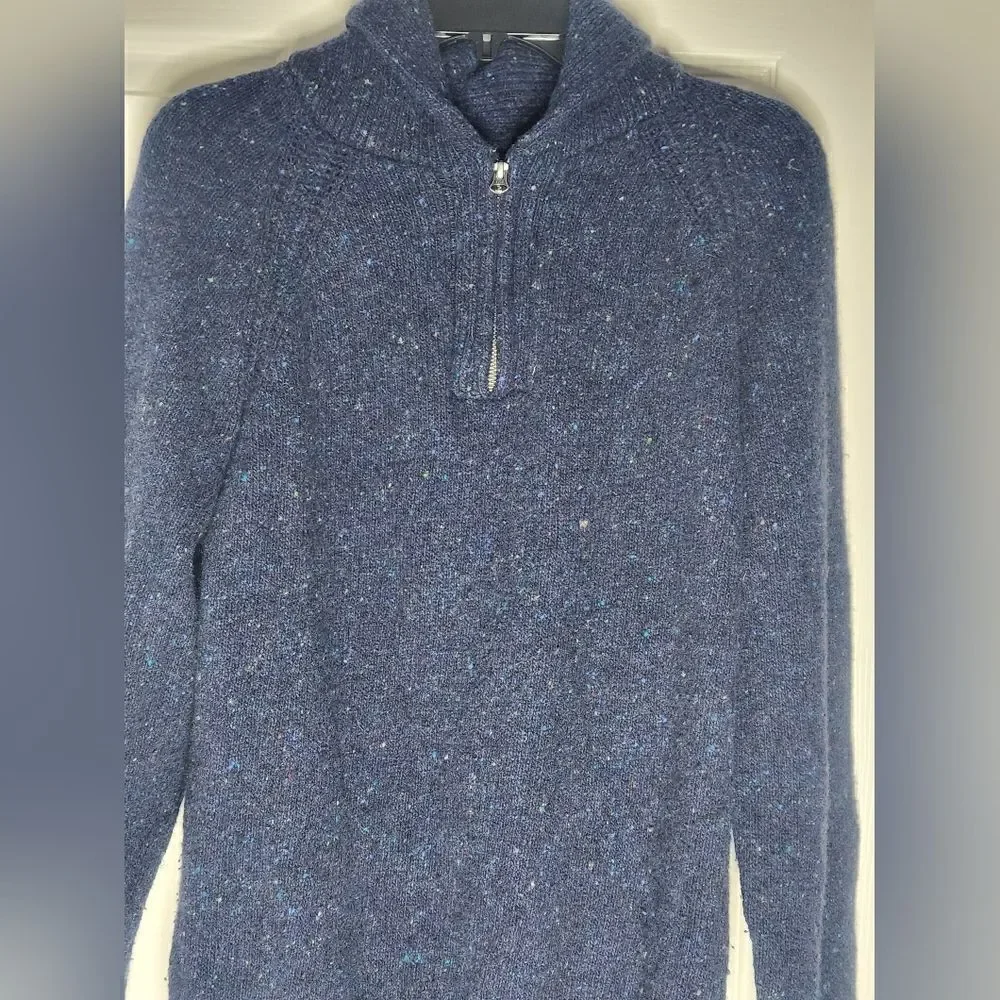 J.Crew L  NavyBlue  1/4 Zip Shawl Collar WoolBlend Speckled MenCardigan Sweater